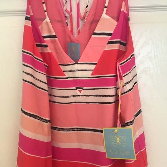 CeCe Pink,Orange Stripes Sleeveless dress NWT Sz10 - Picture 2 of 4